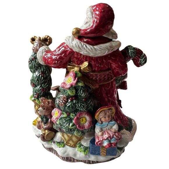 Vintage 1996 Fitz & Floyd “Classic Christmas Wreath” Santa Teapot Ceramic 4 Cup - Picture 4 of 6